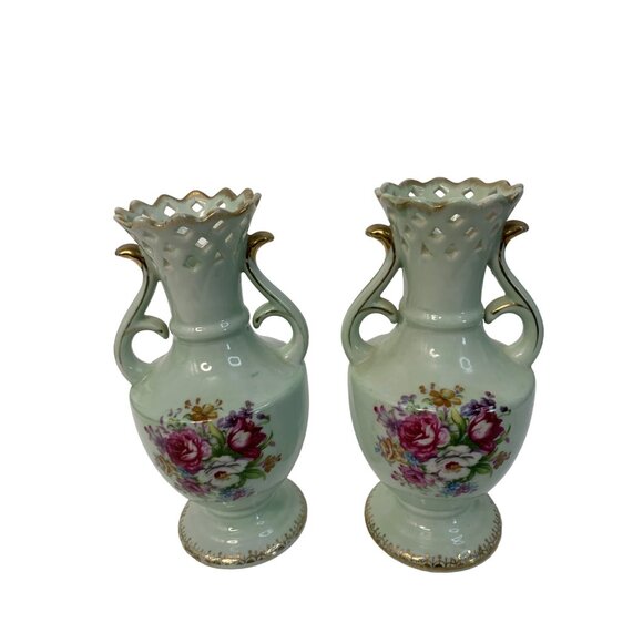 VTG French Bouquet NW-FB Porcelain Vases 8.0" Tall Floral Design 7301 Japan - Picture 9 of 9